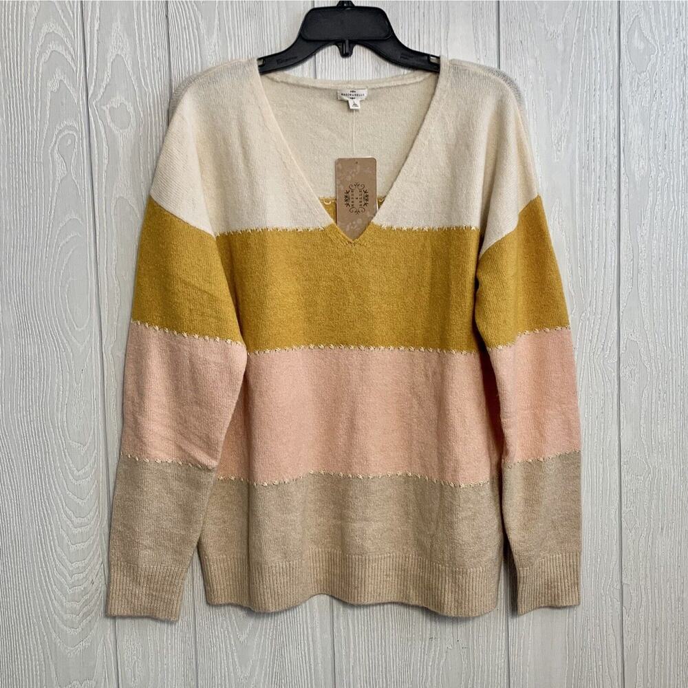 Mason & Belle Cream Pink V-Neck Sweater Large NWT